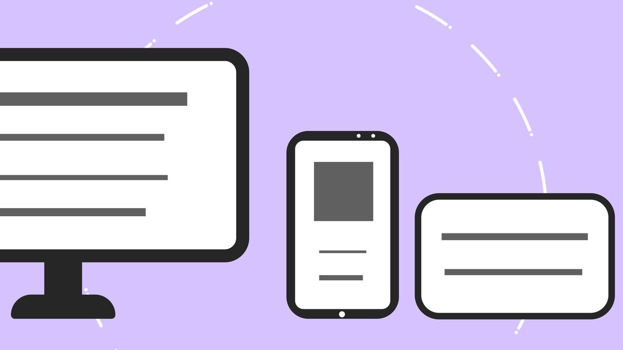journey Vector icons with modern phone near computer monitor and credit card with gray lines on purple background
